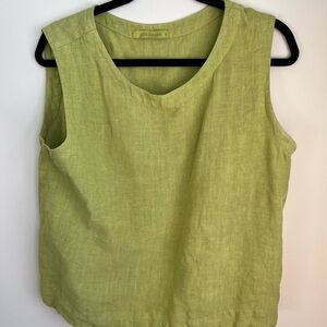 Olive Green Sleeveless 100% Linen Top